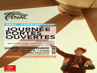 Affiche JPO Castelnaudary Adolescent qui touche un hélice d'avion